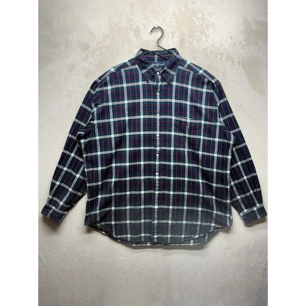 VTG 90s Polo Ralph Lauren Blaire Shirt Mens XL Blue Red Green Plaid Long Sleeve